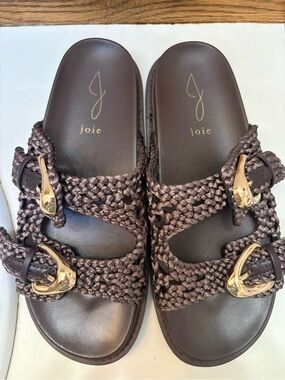 Joie Brown Braided Slide Sandals with Gold Buckles